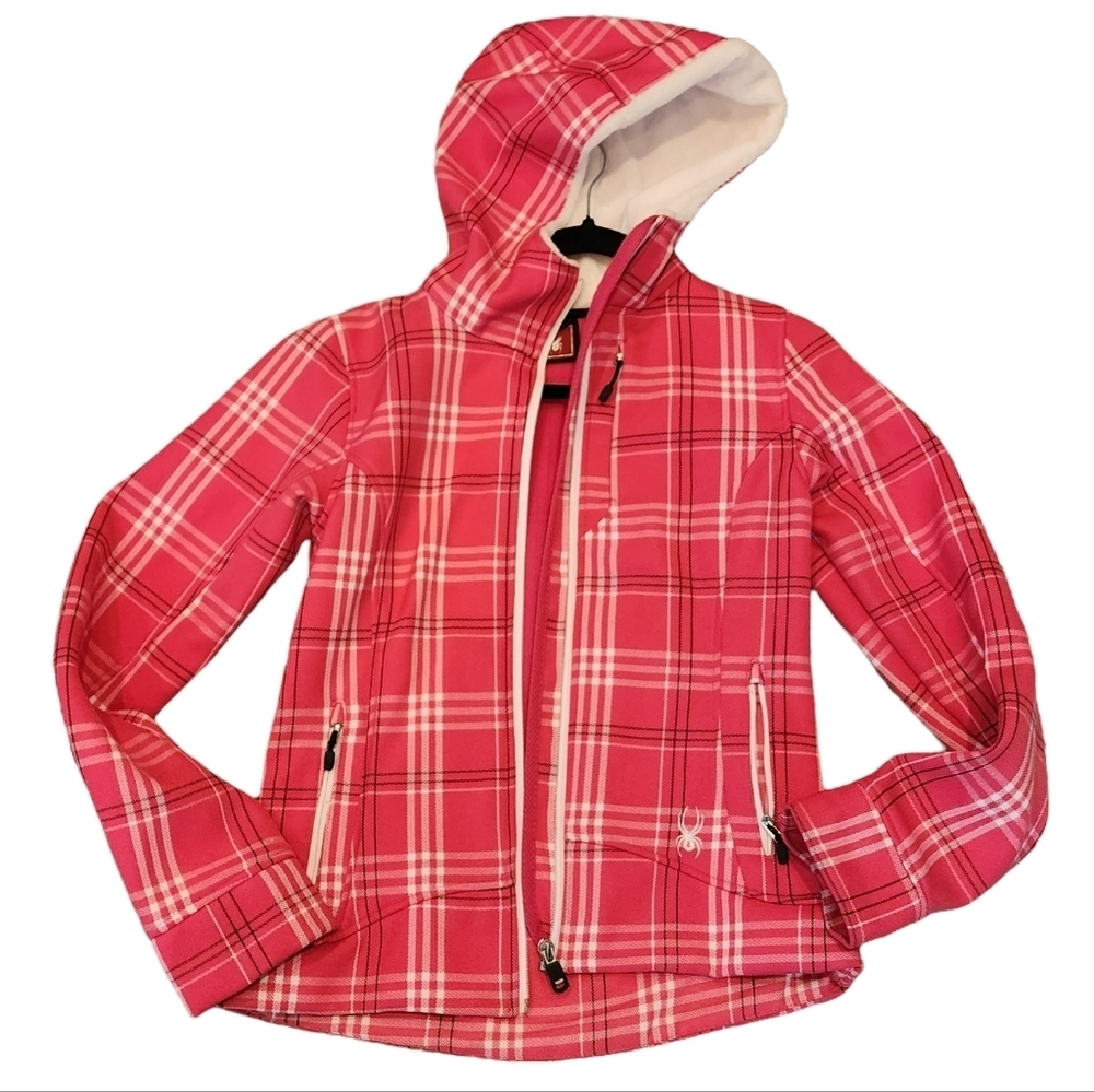 Spyder Pink White Plaid Hooded Zip‎ Jacket Women's Size Small